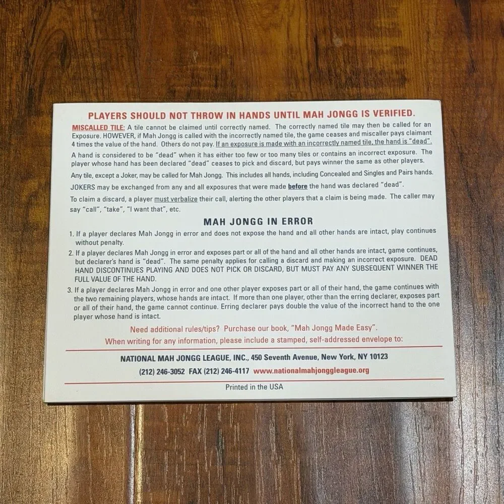 Lot of (2) National Mah Jongg League Official Hands & Rules Card - 2021 & 2022